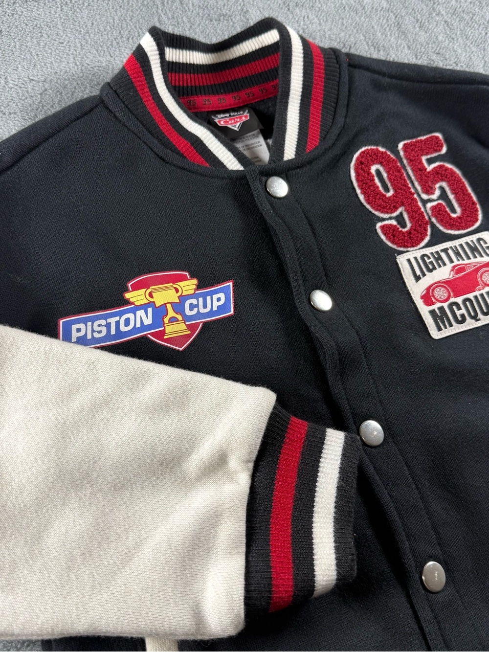 Disney Cars Lightning McQueen Boys Varsity Jacket Snap Front Colorblock Size 4